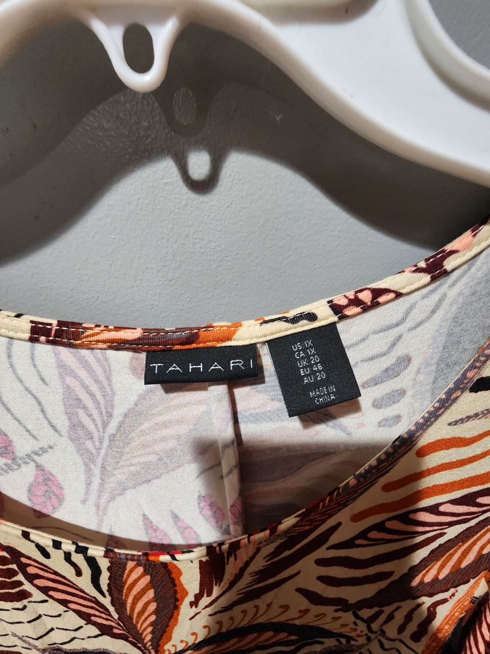 Tahari Cream Leaf-Print Tiered Mini Dress with Orange and Brown Accents - Picture 4 of 6